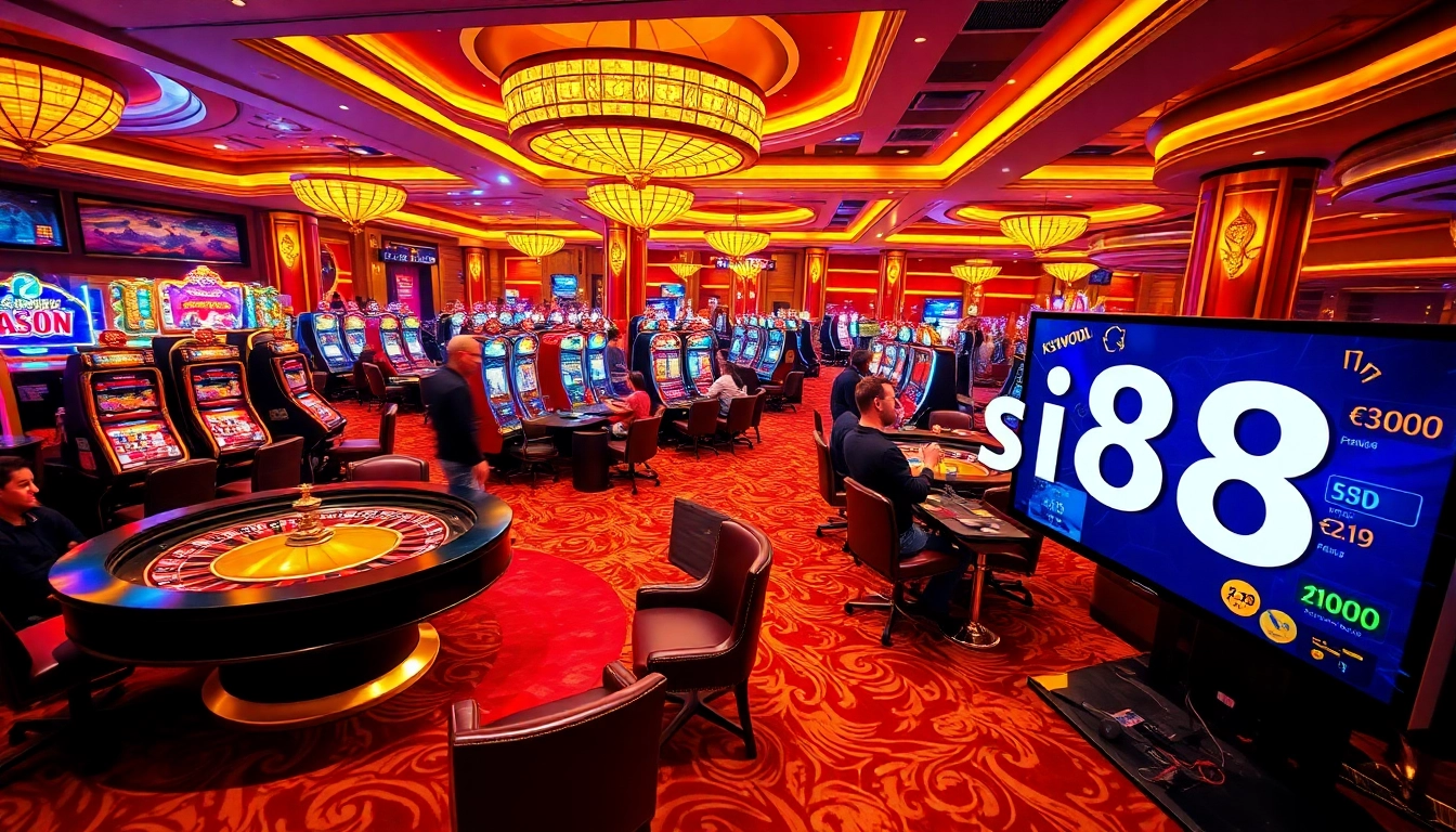 Siu88 winning strategies at a busy casino with roulette and poker players enjoying their gaming experience.