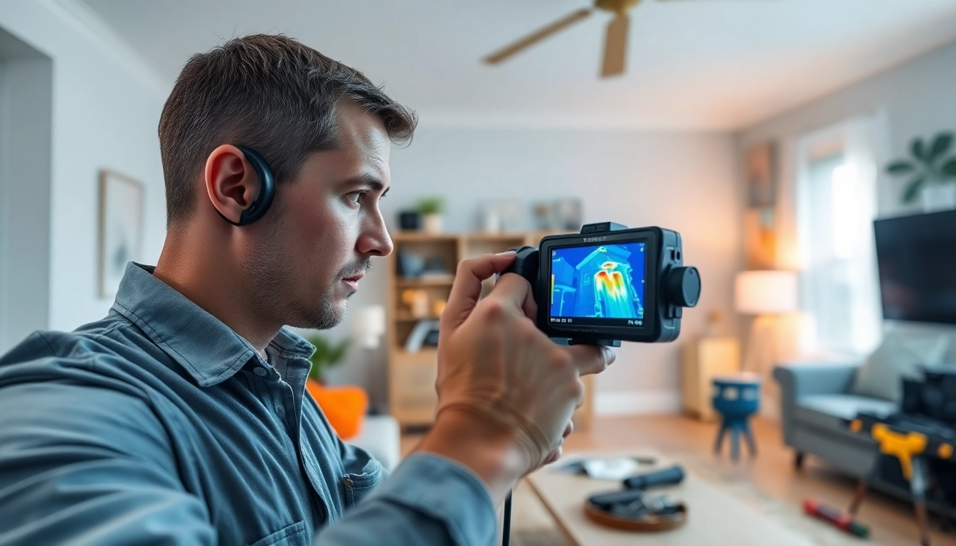 Leak detection technician using thermal imaging to find hidden leaks.