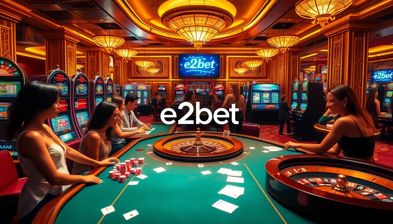 Engaging players enjoying table games at the luxurious e2bet casino.