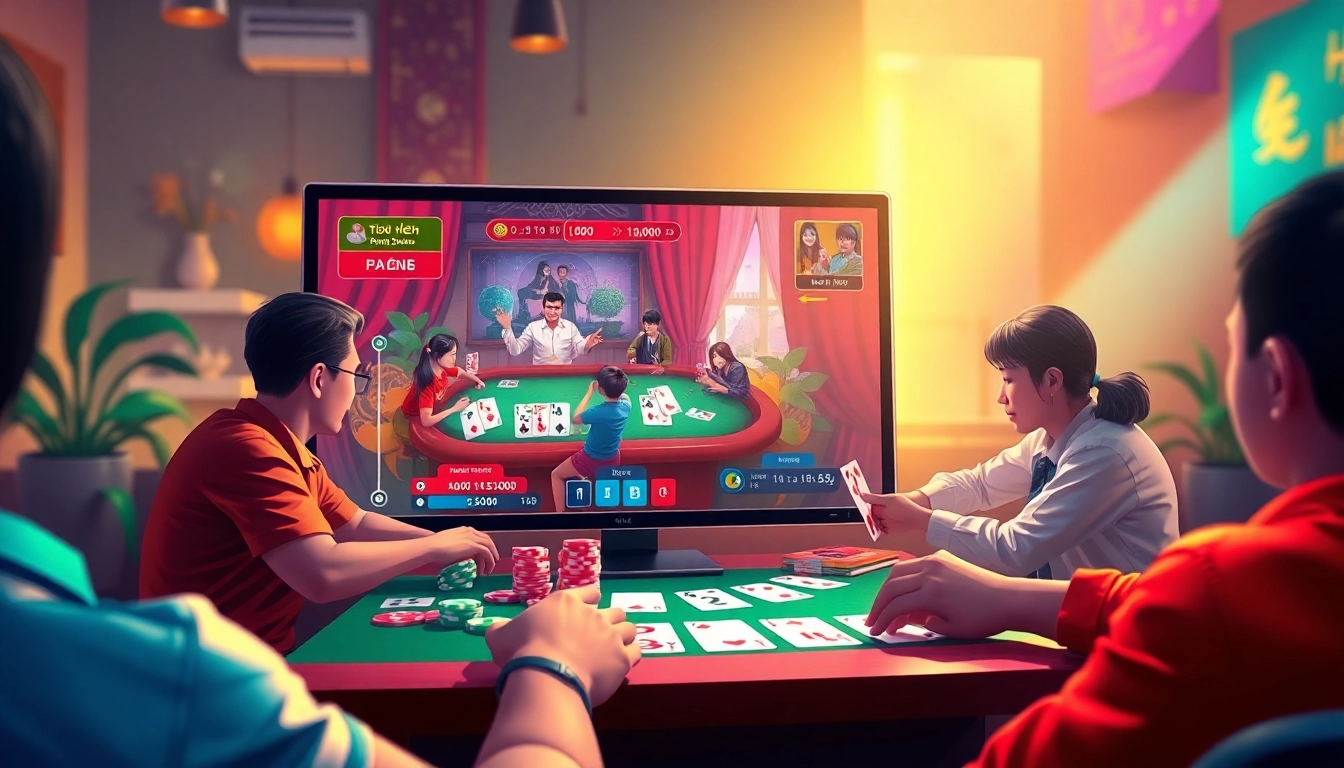 Engaging online card game scene highlighting gamebaidoithuong.com.vc with vibrant graphics and user interaction.