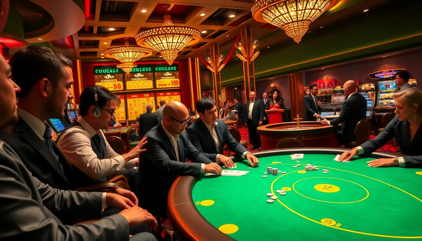 High-stakes poker table scene with CM88 inspired colors and excitement in a luxurious casino setting.