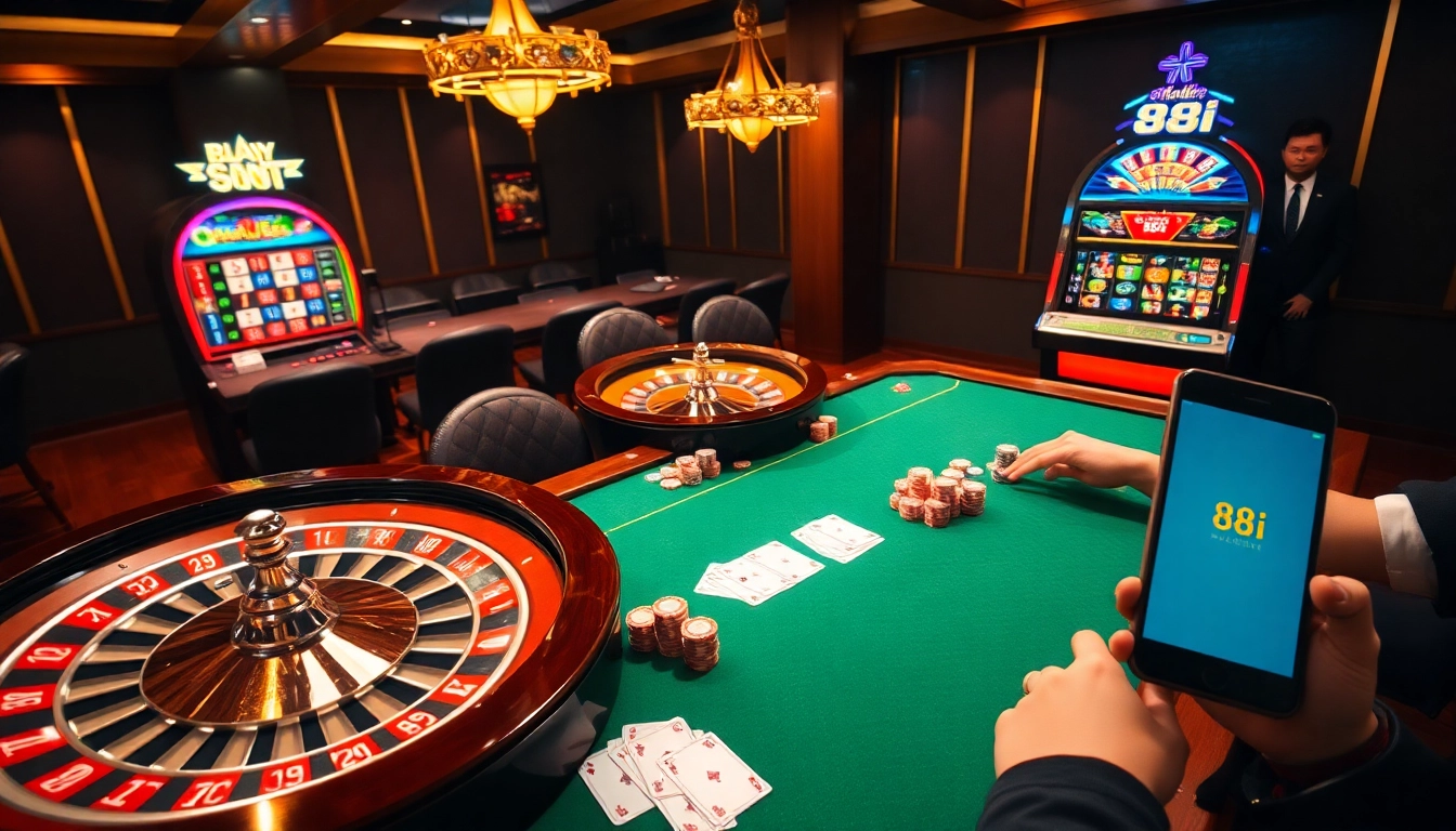 Experience excitement at the 88i nhà cái casino with vibrant gaming elements and a professional atmosphere.