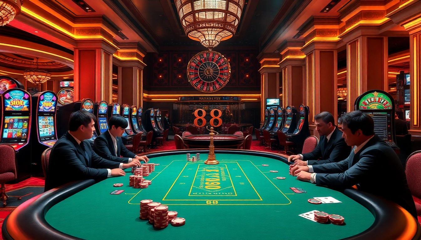 Exciting poker game scene at 88i nhà cái casino, showcasing thrilling gambling action.