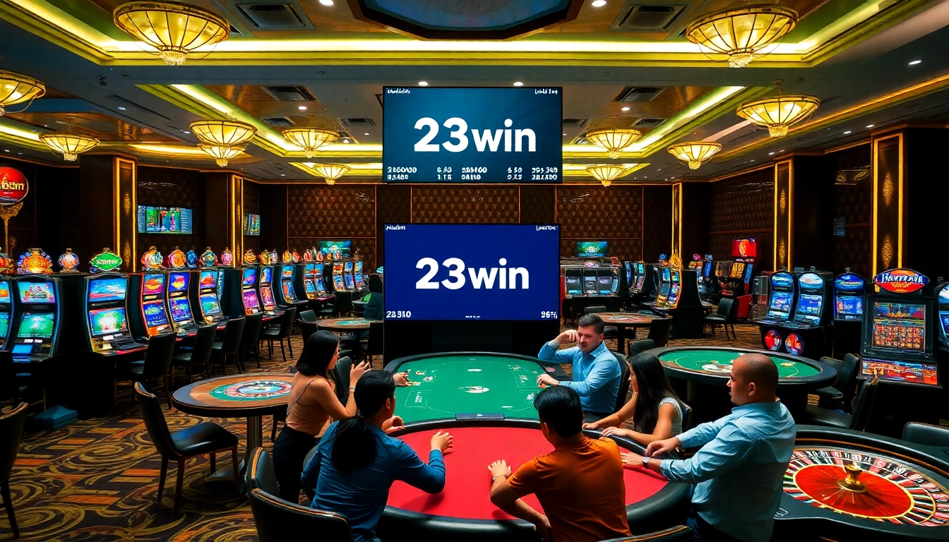 Players winning at casino games featuring the 23win logo, showcasing excitement and strategy.