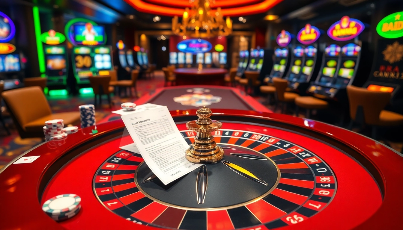 Gambling excitement with a roulette table and hints of five88.com lừa đảo risks in a vibrant casino scene.