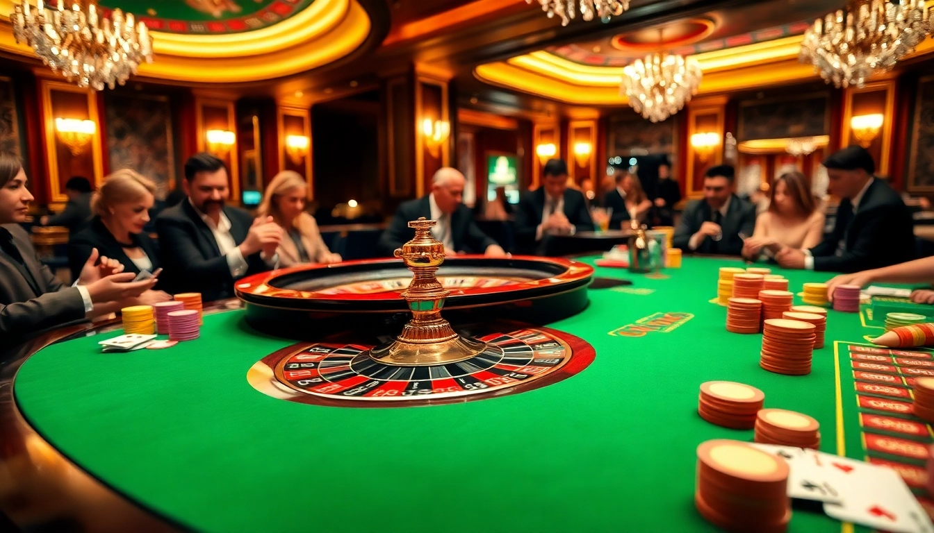 Experience thrilling gameplay at OKKING's luxurious casino with vibrant roulette tables and high-stakes action.