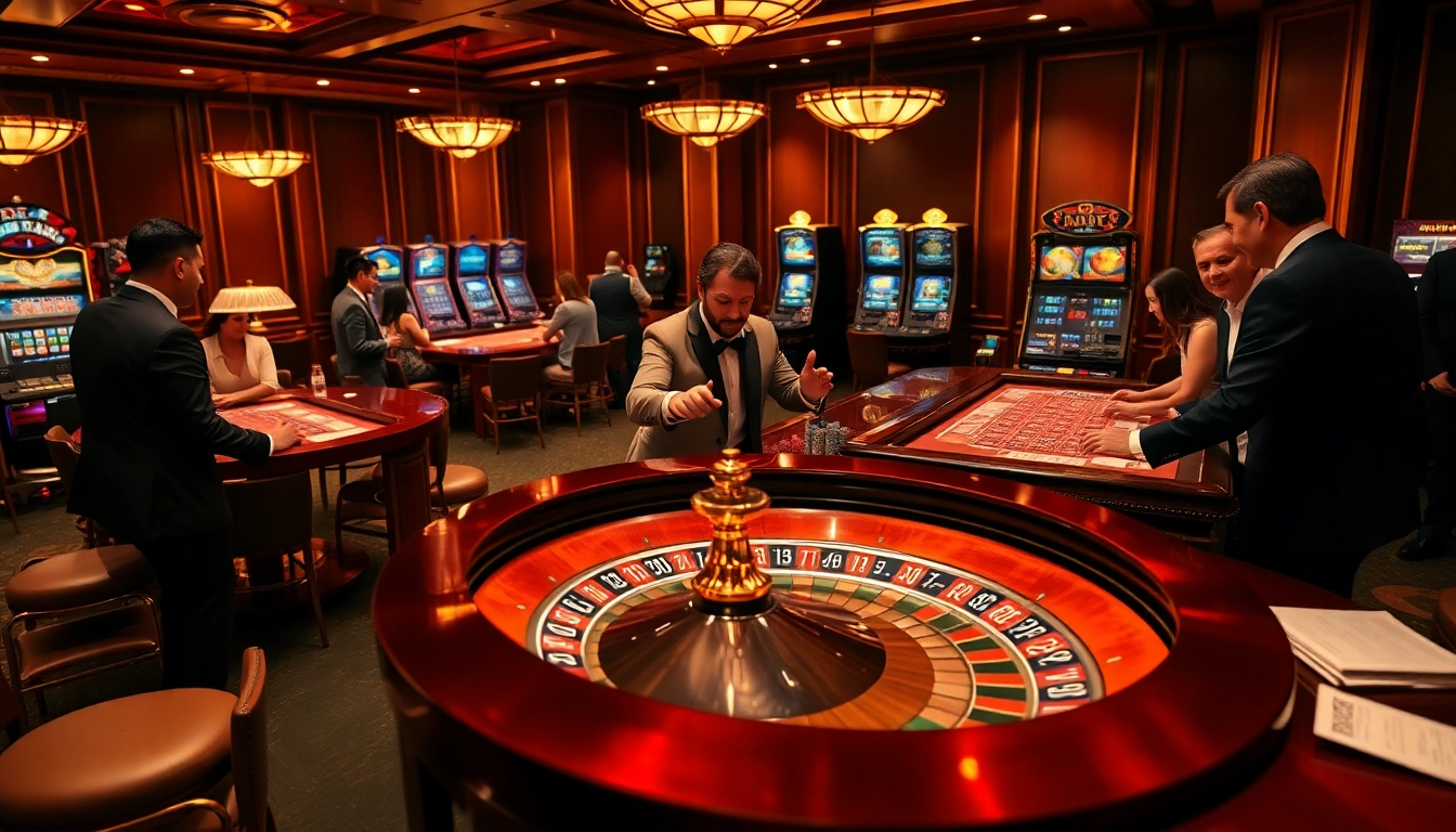 Experience the thrill of high stakes at https://go8.cash/ with vibrant casino scenes filled with roulette tables and slot machines.