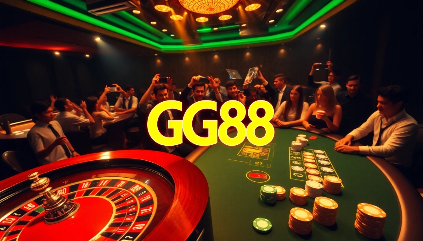 Experience excitement with GG88 at a luxurious casino game table featuring poker chips and cards.