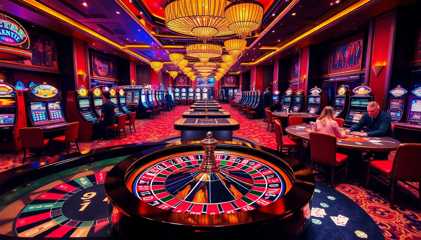 Intense gaming action at a luxurious casino featuring vvjl6 com themed roulette and poker tables.