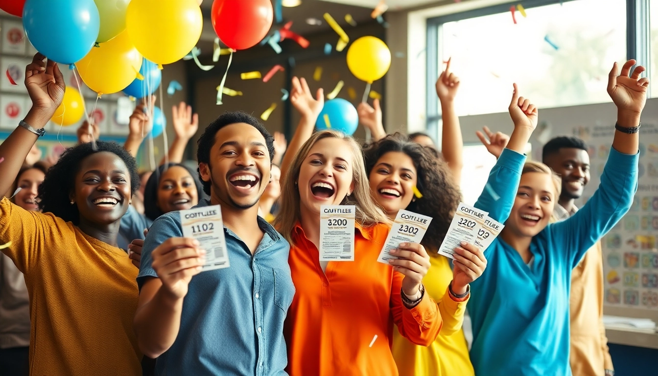 Celebrate winning the 92 lottery with joyful participants in a vibrant community event.