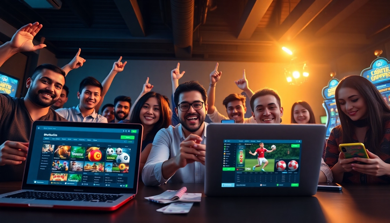 Engaging online gaming scene at 98winwin.live, showcasing diverse players enjoying sports betting and casino games.