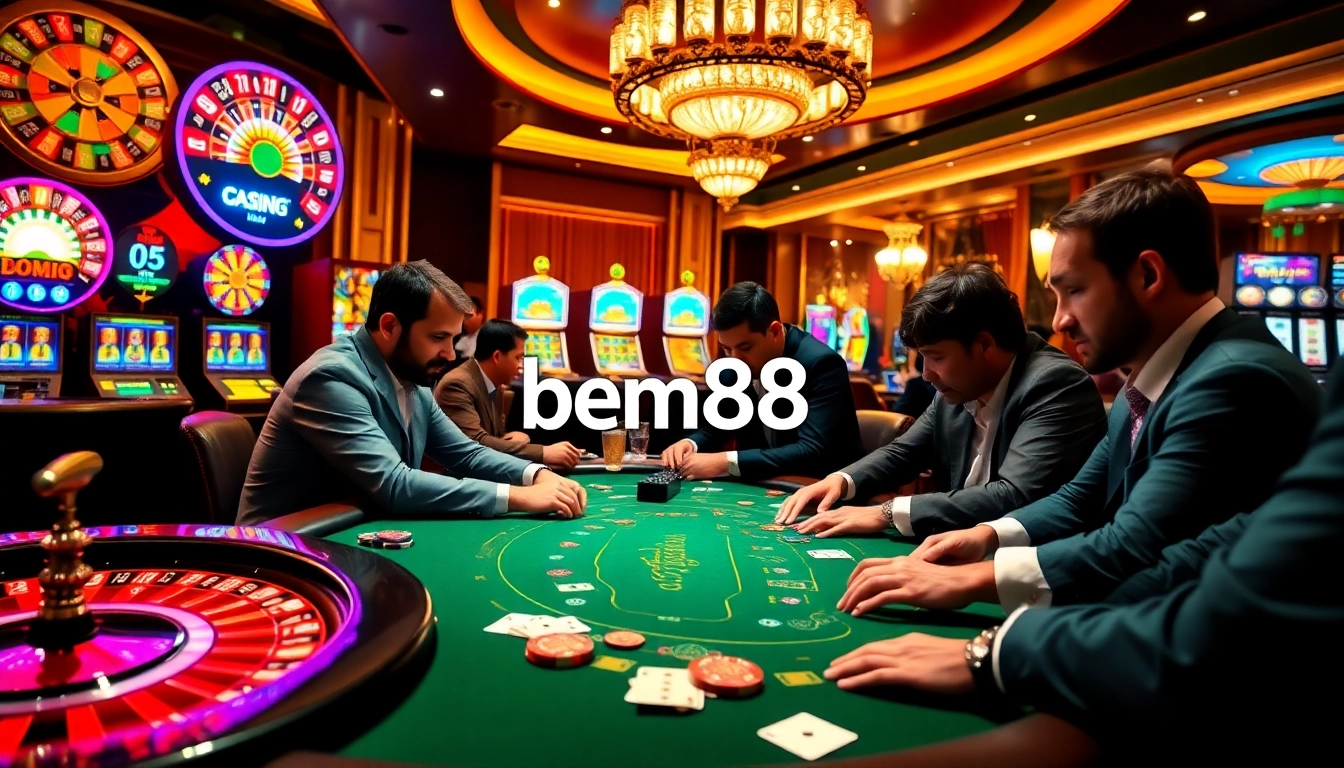 Engaging poker action at bem88 casino, showcasing excitement and high-stakes play.