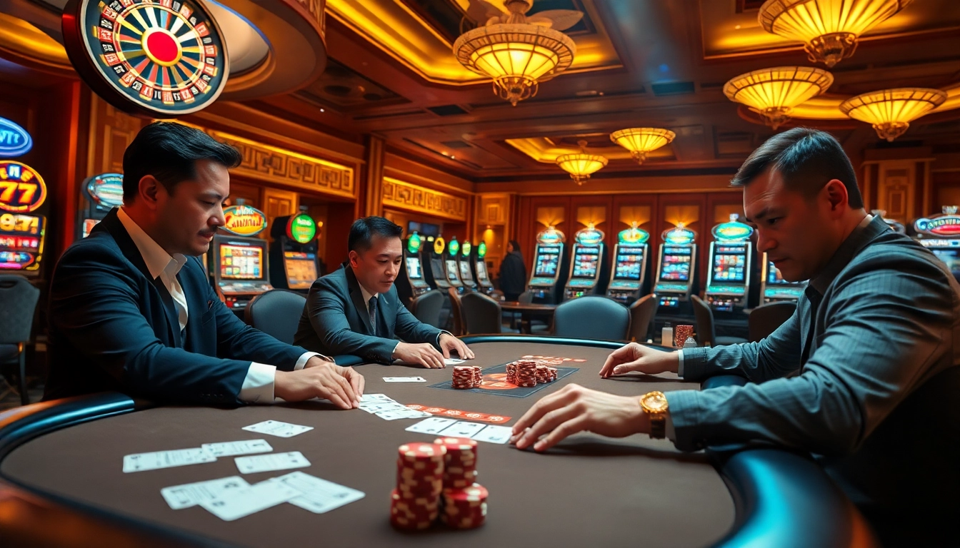 Players immerse in an exciting 88i game at a luxurious casino poker table, highlighting strategy and stakes.