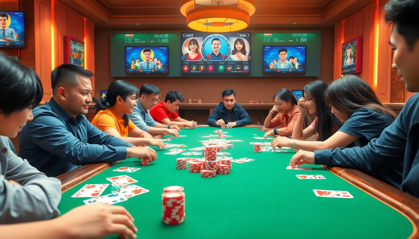 Exciting scene of players engaging in game bài at a vibrant online gaming table.