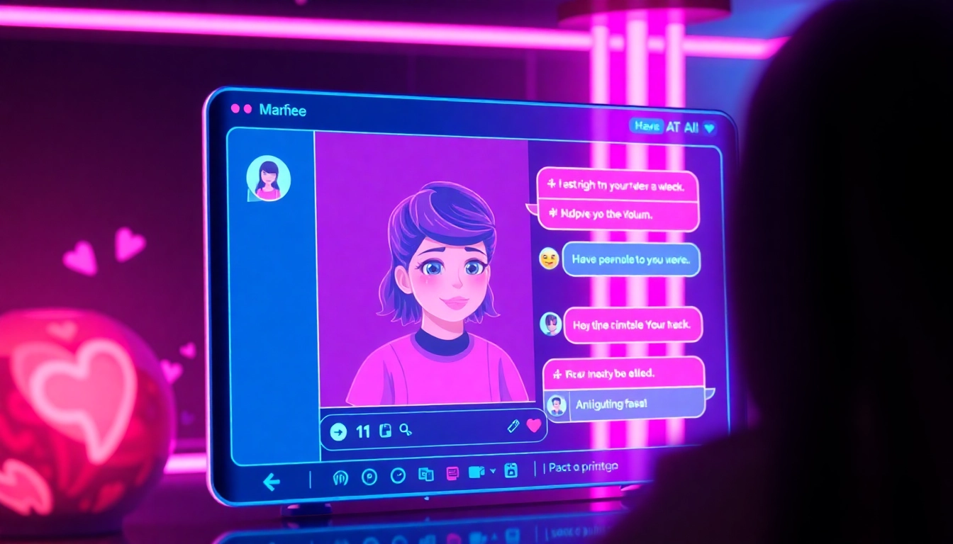 Interactive NSFW character AI chat interface with vibrant neon colors and engaging avatar.