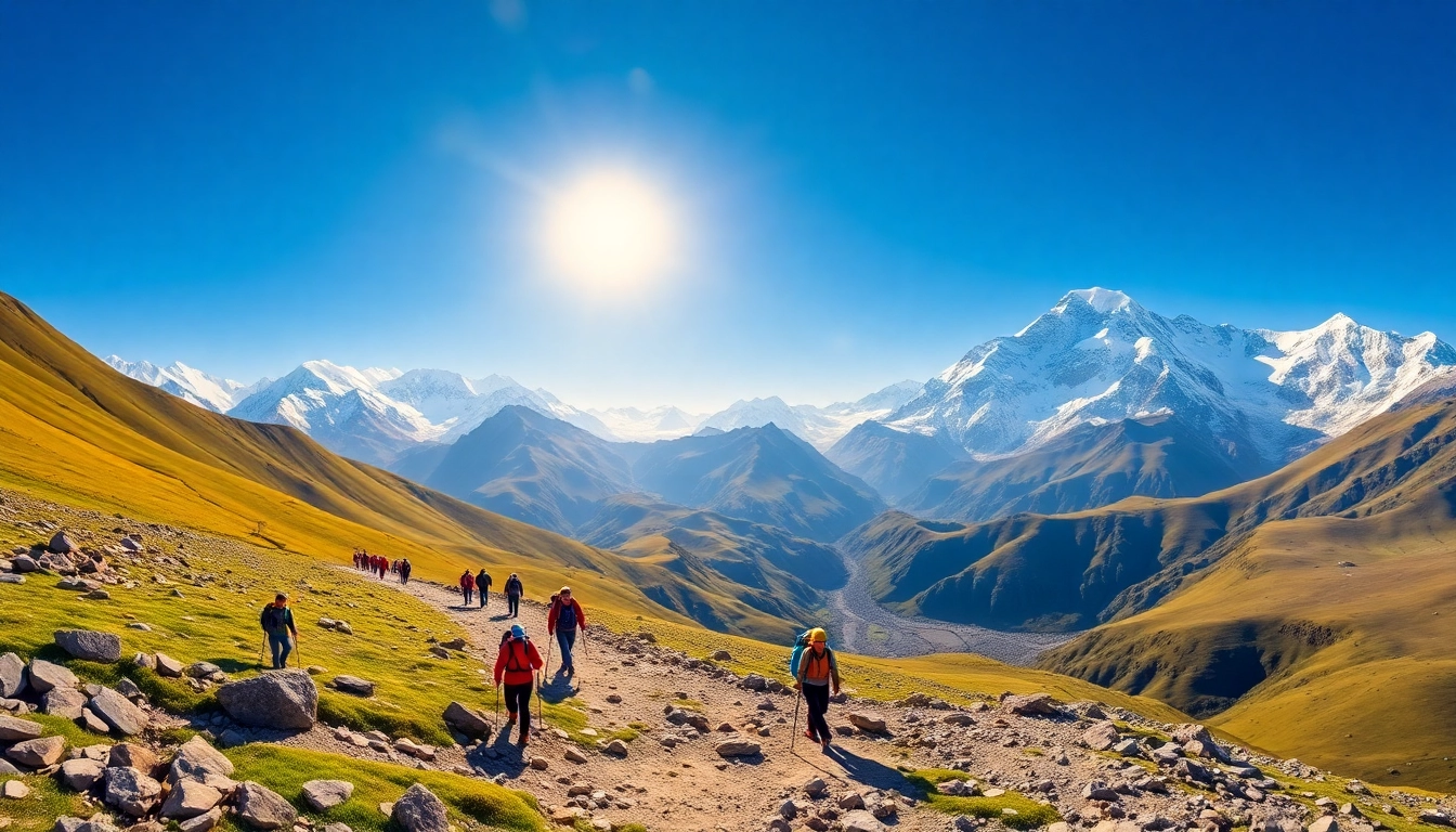 Everest base camp trek packages showcasing trekkers on a scenic trail with Mount Everest in the background