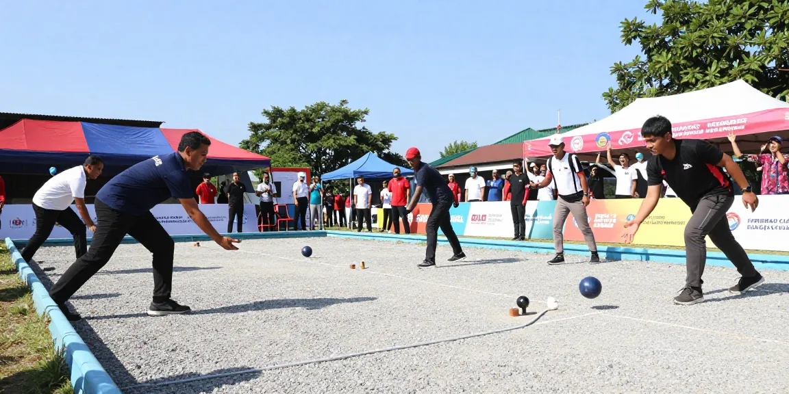 Engaged players at a petanque tournament organized by fopikotabanjarba.org, showcasing the sport's vibrant community atmosphere.