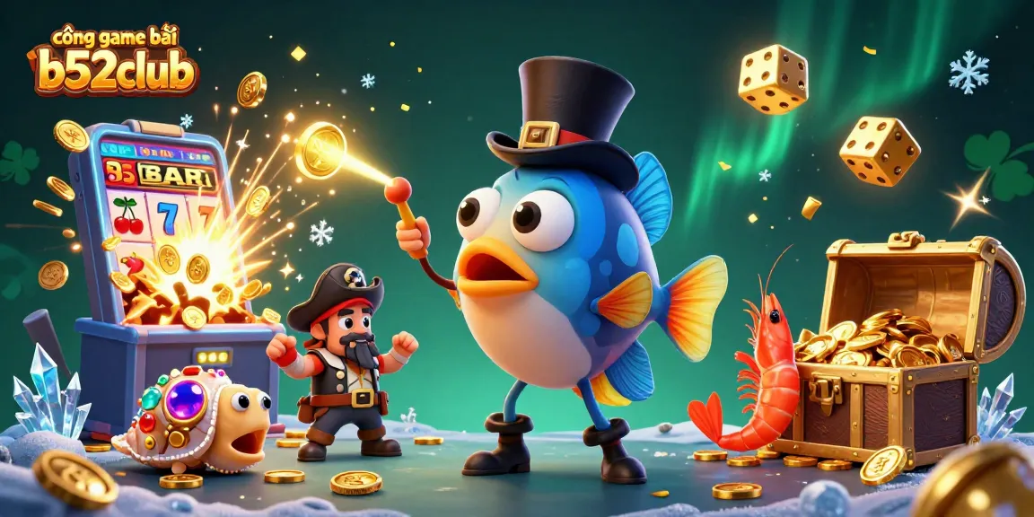 Engaging scene of cổng game bài b52club featuring animated characters attracting golden coins amidst thrilling casino elements.