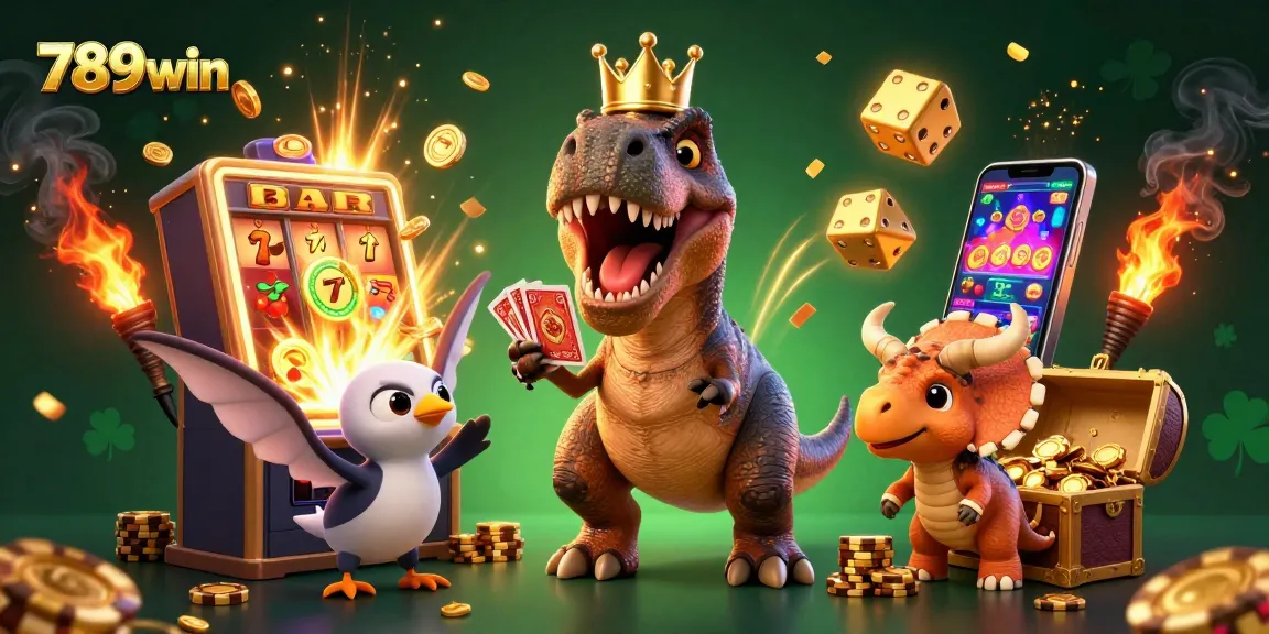 Experience the excitement of 789win with a vibrant 3D cartoon casino scene full of fun characters and game elements.