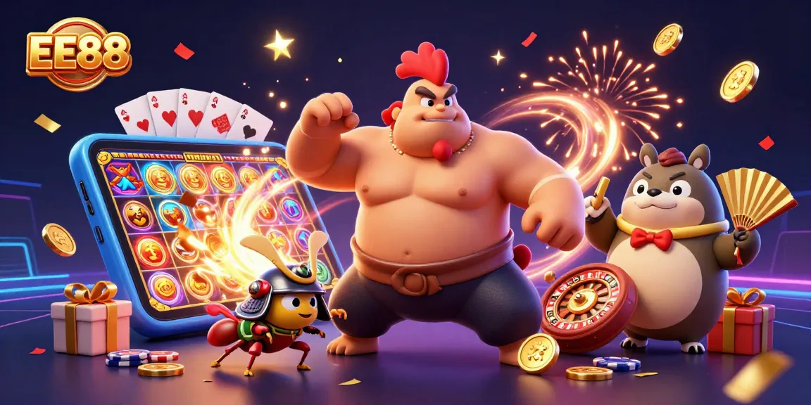 Experience the thrilling EE88 gaming scene with unique characters and vivid casino elements.