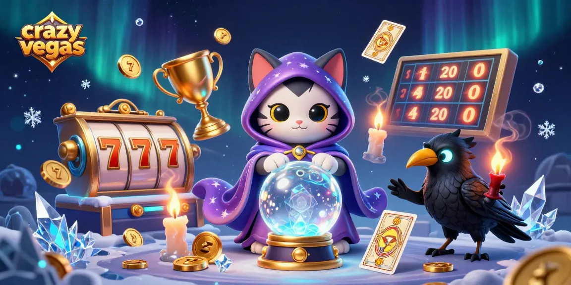 Experience thrilling wins at crazyvegas with a vibrant 3D casino scene featuring fortune teller cat and more.